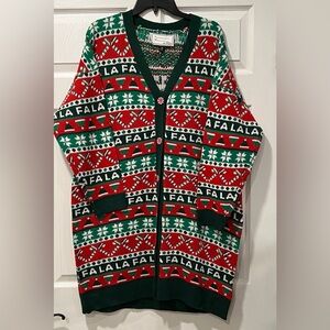 NWT Women 2X LS Festive V-Neck Long Line Ugly Christmas Sweater - Green and Red